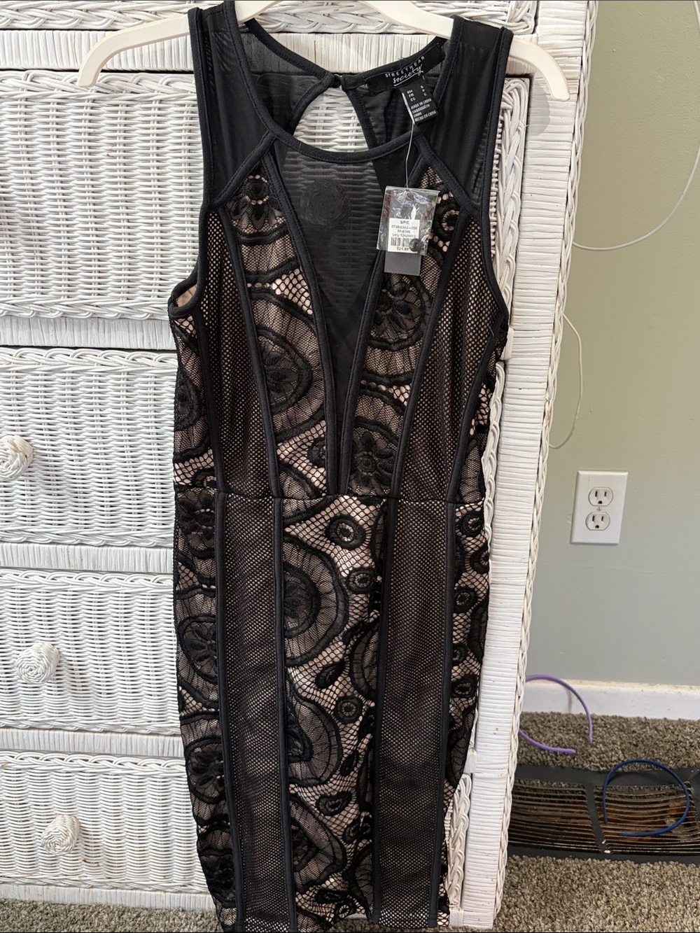 Streetwear Society Black Lace Overlay Midi Dress with Nude Lining